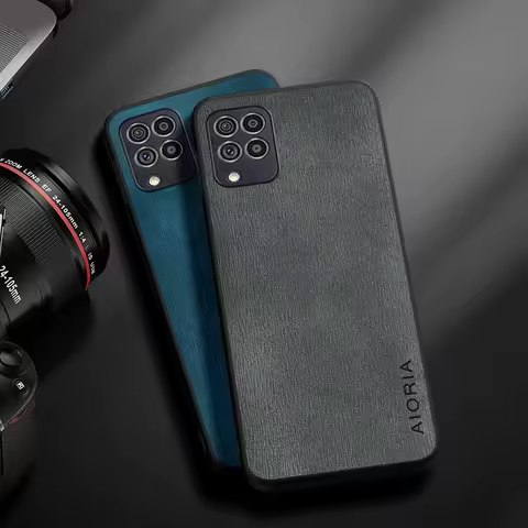 Case for Samsung Galaxy M62 F62 F12 M52 M42 M51 M11 M31 Simple, Lightweight Leather wood grain cover