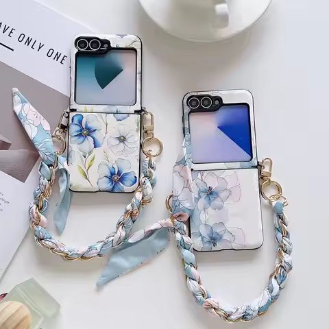 Fresh Korean Silk Scarf Bracelet Chain Full Screen Flower Case for Samsung Galaxy Z Flip8 Z Flip7 Z 