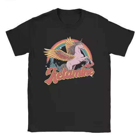 Rainbow Unicorn Ketamin Horse Men Women T Shirt Funny Tees Short Sleeve Top Round Neck T-Shirts Pure