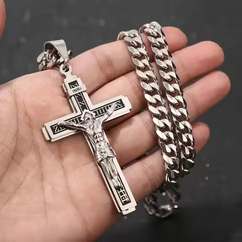Stainless Steel Crucifix Jesus Cross Necklace Pendant Multilayer Jesus Christ Crucifix Necklaces wit