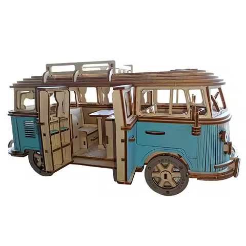 Campervan 3D Wooden Car Puzzle Retro Bus European-style DIY Princess Castle Villa Model Wood Jigsaw 
