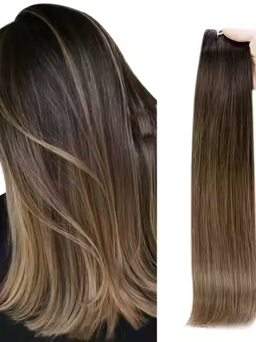 【On Sale】Full Shine Hair Weft Extensions Remy Human Hair 100G/Set Hair Bundles Ombre Brown 18-24inch