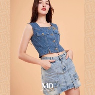 Missmoda รุ่นMC-241TJ044-BL เสื้อแขนกุดยีนส์ แต่งกระดุมหัวใจสีทอง เสื้อผู้หญิงแบรนด์ (เฉพาะเสื้อ)