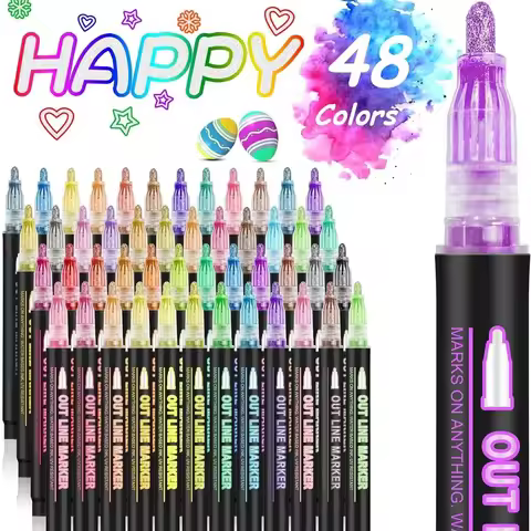 8-48Colors Metallic Color Outline Marker Pen Kawaii DIY Hand Account Graffiti Outline PenOffice Cult