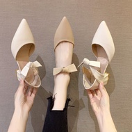 Pointed Toe Hollow Bow Thick Heel Cover Foot High Heel 3-6cm Mid-Heel Pumps