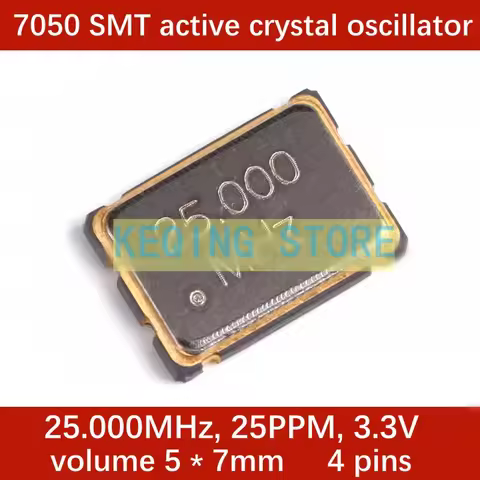 50PCS 25.000MHz 25MHz SMD Active crystal oscillator 25.000MHz ± 25PPM 3.3V 7050 5*7mm 4pin 5070 osci