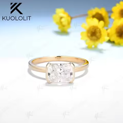 Kuololit 2CT Radiant Moissanite D/VS1 Rings for Women Solid 18K 14K 10K Yellow Gold Engagement for A