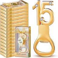 Suclain 36 Pieces 15 Gold Bottle Openers for 15th Birthday Party Favors with Gift Boxes Quinceanera 
