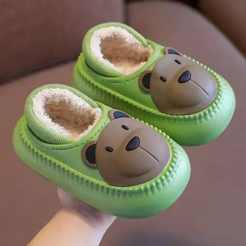BABI Winter Furry Slippers Warm Indoor Chindren Shoes Boy's Girl's Home Cotton Floor Slippers Shoes 
