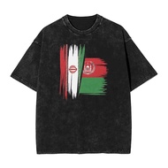 Iran Afghanistan Half Flag Iran Afghanistan Traditional Neutral Washed Harajuku Cotton T-shirt