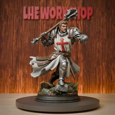 Human Paladin with Mace Miniatures | 28mm-75mm | Resin 3D Printed DND Pathfinder Mini | Unpainted Gr