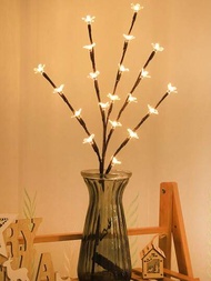1入組LED櫻花樹枝串燈，適用於房間裝飾、節日裝飾燈，共20顆燈泡，適合放在花瓶裡