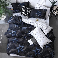 4 in 1 Bedding Sets Black Star Printed Comforter Quilt Cover Mattress Protector Bed Cover Flat Sheet