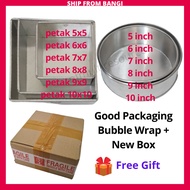 Loyang Kek Empat Segi Petak Bulat Loyang 8x8 10x10 Aluminium Mould Tin Cake Bake 5 6 7 8 9 10 11 12 