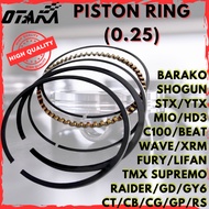 PISTON RING (0.25) BARAKO/MIO/RAIDER/TMX/SHOGUN/XRM/WAVE/FURY/BEAT/GY6/LIFAN/STX/HD3/YTX/GP/X4/CG/CT