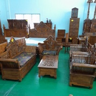 KERUSI KAYU JATI MADURA/SET SOFA JATI INDONESIA (3+2+1+1MEJA+KACA