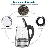 MegaWise 1500W Electric Kettle , 1.8L Borosilicate Glass Tea