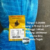 025mm x 45mm(1.75" Inci) x 100MD x 180meter Pukat Tangsi Ikan | Isi Kosong | Warna Biru | Mata Tegak