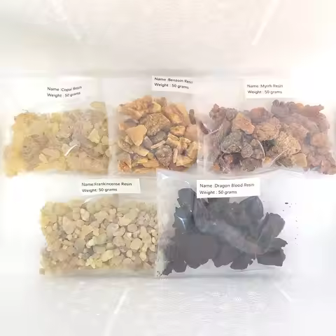 Resin Incense, Natural Tree Gum Sap -5x50g Variety Pack Including Frankincense and Myrrh Copal Benzo
