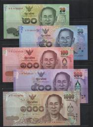 【低價外鈔】泰國2017年 20~1000 Baht 泰銖  前泰王逝世紀念鈔五枚全套一組，絕版少見~ 
