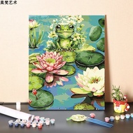 MM paint M2 40by50cm noframe Digital Oil Painting diy Filling Hand-Filled Coloring Frog in Lotus Pon
