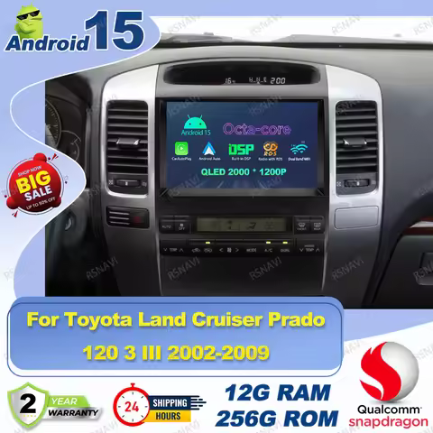 Android 15 Car Radio For Toyota Land Cruiser Prado 120 3 III 2002-2009 Mini Fridge Mercedes W211 Obd