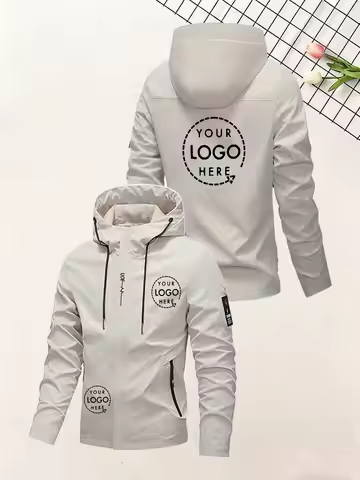Casual men's hooded zipper jacket, a simple and versatile coat. Featuring an uploaded logo/text/imag