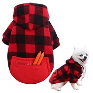Handsome Pet Dog Plaid Hooded Sweater Fall Cat Sweater with Pocket Zipper