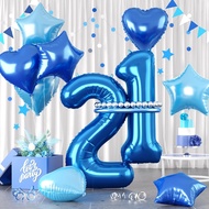 32inch Blue Number Balloon Set Dark Blue Number 10~21 Balloon Number Love Star Balloon Set Blue Foil