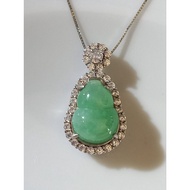 #J888 100% Natural Grade A Icy Green Jade Jadeite Pendant H28.6m with Silver clasp (FreeNecklaceChai