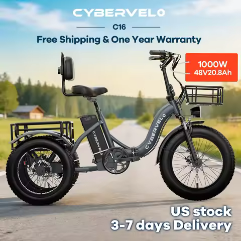 1000W Peak 20 Inch 3-Wheel Step-Thru Ebike, Foldable Design, 7-Speed Shift Gear & Smart Display, Adu