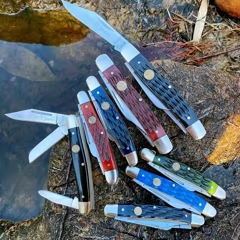 Watchman Knife Trapper Slip Joint Folding Three Blade Pocket Knives Classic Traditional Hunting Fish