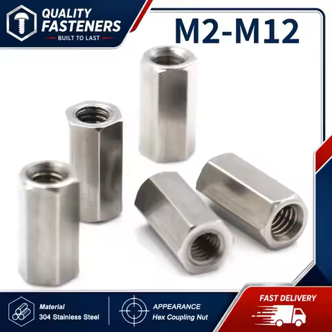 304 Stainless Steel Hex Coupling Nut Hex Connector Nut Long Extension Nut Female Female Threaded M2