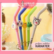 UNIKO.ID - CUTE BALL STRAW GEL PEN CHARACTER PEN L1NE BROWN S4LLY C0NY D0RAEMON PN036