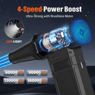 180000RPM Powerful Compressed Air Duster for PC/Home with Multiple Nozzles, LED Light, Handheld Ultr
