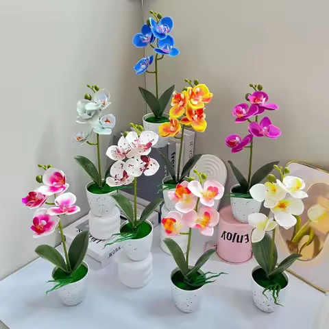 Butterfly Orchid 4-Flower Pottery Set Living Room Decoration Ornament Butterfly Orchid Pottery Decor