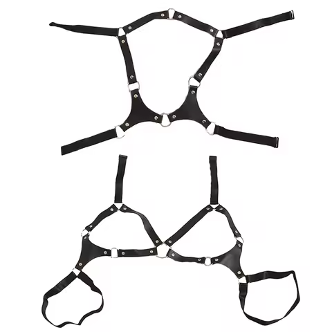 Gothic Dark Women Leather Body Harness Lingerie Bondage Cage Bra Set Punk Alternative Cage Lingerie 