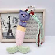 珮寧手作│貓咪美人魚-藍貓.英短│羊毛氈成品.吊飾.鑰匙圈│