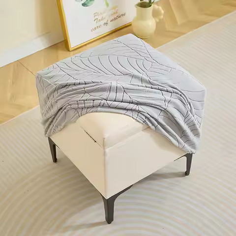 Square Ottoman Stool Cover Jacauard Ottoman Chair Cover Elastic Footstool Slipcover All-inclusive Fo