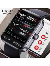 LIGE Reloj Inteligente De Moda Lige, Llamadas De Voz, Pantalla Cuadrada De 1,9 Pulgadas, Sensor De Frecuencia Cardíaca, Resistente Al Agua Ip67, Podómetro, Distancia, Calorías, Frecuencia Cardíaca, Oxígeno En Sangre, Presión Arterial, Azúcar En Sangre, Temperatura Corporal, Monitoreo De Sueño, Reproducción De Música, Cronómetro, Temporizador, Calculadora, Exhibición Climática, Función Menstrual Femenina, Control Remoto Para Tomar Fotos, Enciende La Pantalla Levantando La Muñeca, Encontrar El Teléfono Móvil, Recordatorio De Llamadas Entrantes, Recordatorio De Mensajes, Recordatorio De Alarma, Recordatorio De Sedentarismo, Recordatorio De Alerta De Frecuencia Cardíaca, Recordatorio De Desconexión, Más De 100 Modos Deportivos Adecuados Para Hombres Y Mujeres