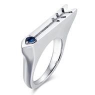 藍寶石圖章戒指-箭心形客製男戒-925純銀印章情侶對戒-長方大戒指