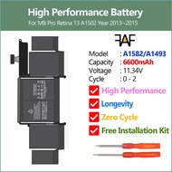 High Performance Battery A1493 A1582 6600mAh Zero Cycle Laptop MB Pro Retina 13 A1502 Year 2013 2015