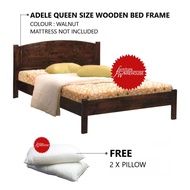 Adele Queen Size Solid Wood Wooden Bed Frame + Free 2 Pillow