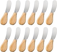 Dveda 12 Pieces Cheese Spreader Cheese Knife Butter Spreader Stainless Steel Butter Spreader with Bamboo Handle, Multipurpose Cheese and Butter Spreader Knives(12cm)