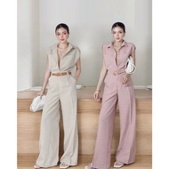 Y939 EZ Fashion Side Pocket Collar Neck Button Down Top & Side Pocket Back Garter Pants Terno Set