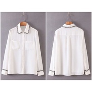 TERBARU AB654356 Baju Atasan Wanita Kemeja Kerja Putih Polos Korea