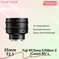 TTArtisan 35mm T2.1 Full Frame Dual Bokeh Cine Lens for Canon RF Sony A7iii A6700 A6400 ZVE10 Fx30 N