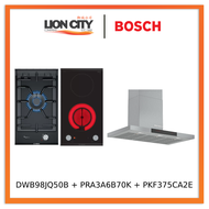 Bosch DWB98JQ50B cooker hood + PRA3A6B70K Domino gas hob + PKF375CA2E Domino Electric hob