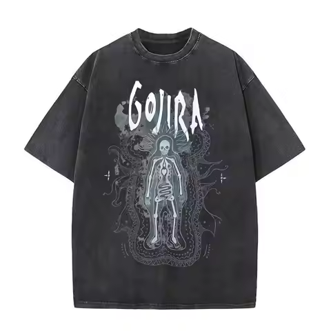 Washed Vintage Metal Rock Band Gojira The Flesh Alive Graphic T-shirt Men Women Hip Hop Fashion Over