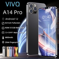 VIVQ A14 PRO สมาร์ทโฟน 6.8 นิ้ว RAM 16GB+ROM 512GB โทรศัพท์มือถือนักเรียนกล้อง HD สมาร์ทโฟน Android 6800mAh อายุการใช้งานแบตเตอรี่ยาวนานโทรศัพท์มือถือ